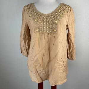 Passports Three Quarter Sleeve Blouse Top EUC